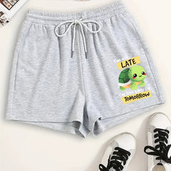  Turtle & Slogan Print Pajama Shorts