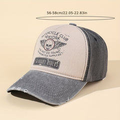 Skull Wing Print Baseball Cap Vintage Washed Distressed Ripped Dad Hats