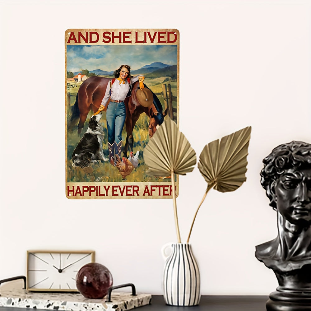 Horse Woman Poster Decorative Painting Metal Sign for Home Bar Cafe Garage