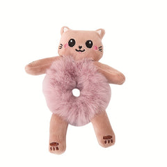 Pink Cat Doll Hair Tie Plush Hair Rope for Girls