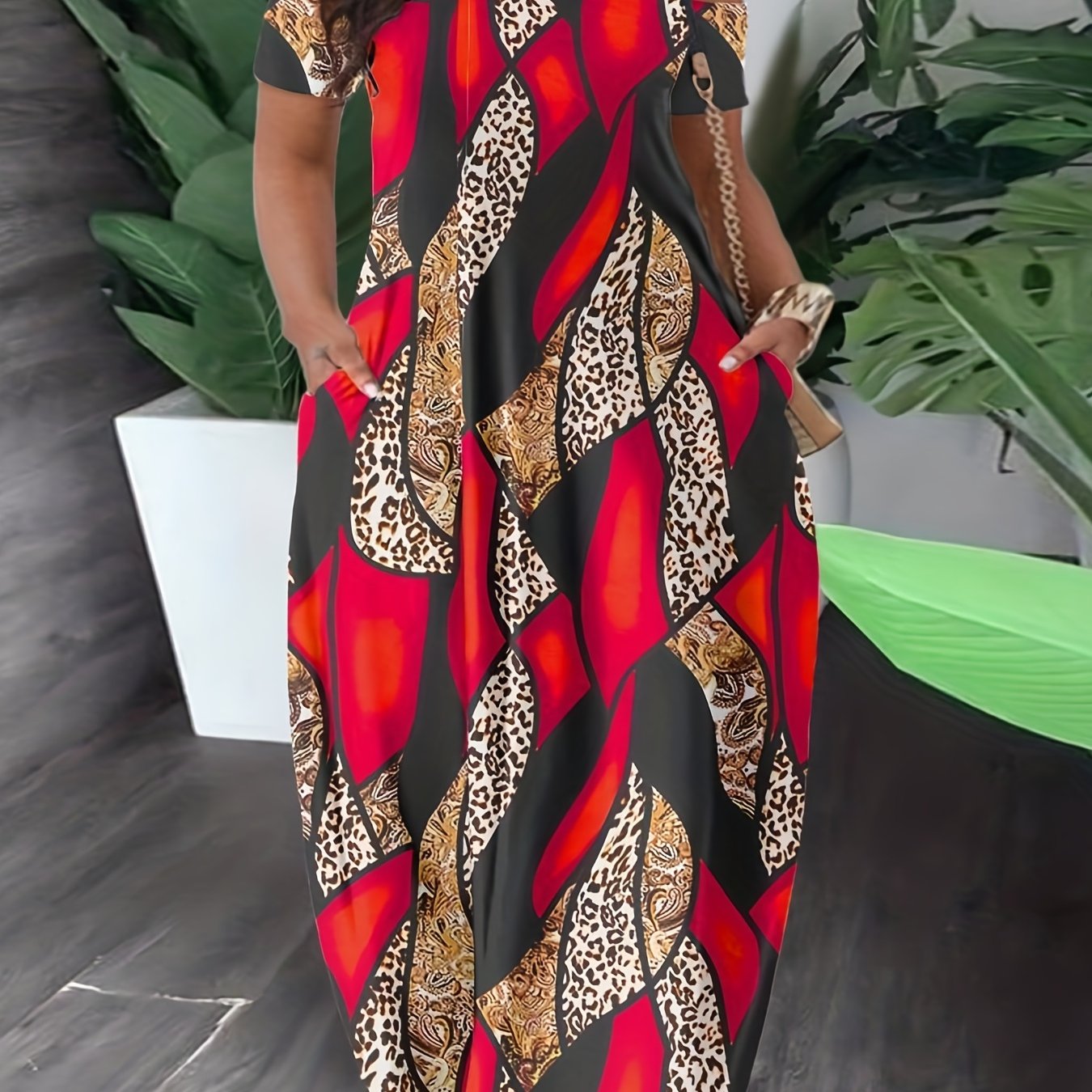  Colorblock Paisley & Leopard Print Maxi Dress