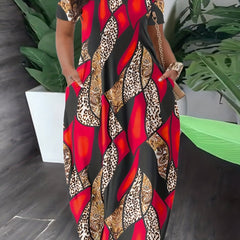  Colorblock Paisley & Leopard Print Maxi Dress