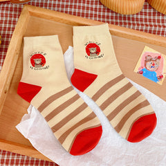 Teddy Bear Red Socks Comfy Mid Tube Women's Stockings