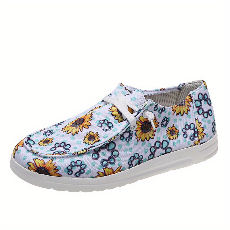 Sunflower Pattern Boat Shoes Flat Skate Shoes Women's Footwear