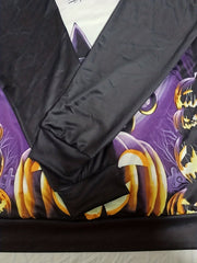  Halloween Sports Top Women's Plus Cat & Pumpkin Print Long Sleeve
