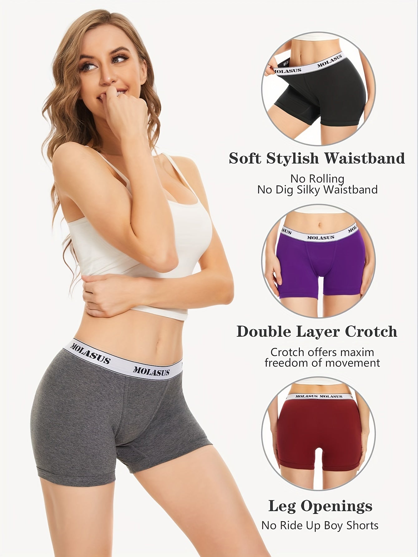 4 Pk Plus Size Panties Set Women's Plus Letter Print Double Layered Boyshorts