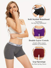 4 Pk Plus Size Panties Set Women's Plus Letter Print Double Layered Boyshorts