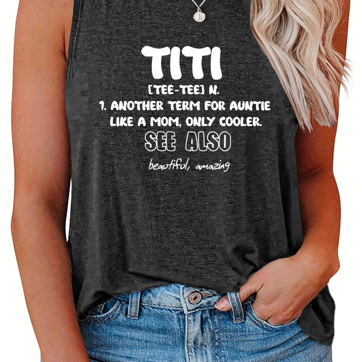  Casual Tank Top Women's Plus Slogan Print Round Neck Stretch