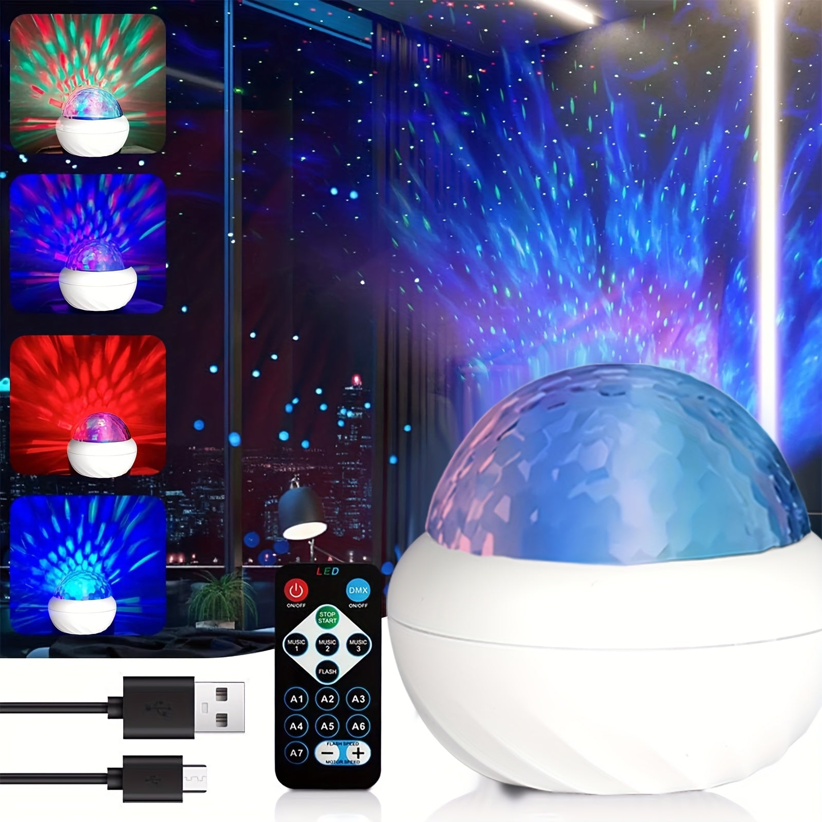 Water Ripple Projector Night Light Remote Control Multiple Colors Modes Ideal Gi