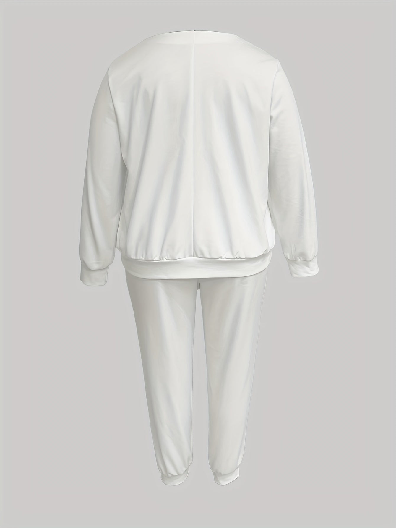  Solid Long Sleeve V Neck Top & Joggers Two Piece Set