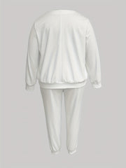  Solid Long Sleeve V Neck Top & Joggers Two Piece Set