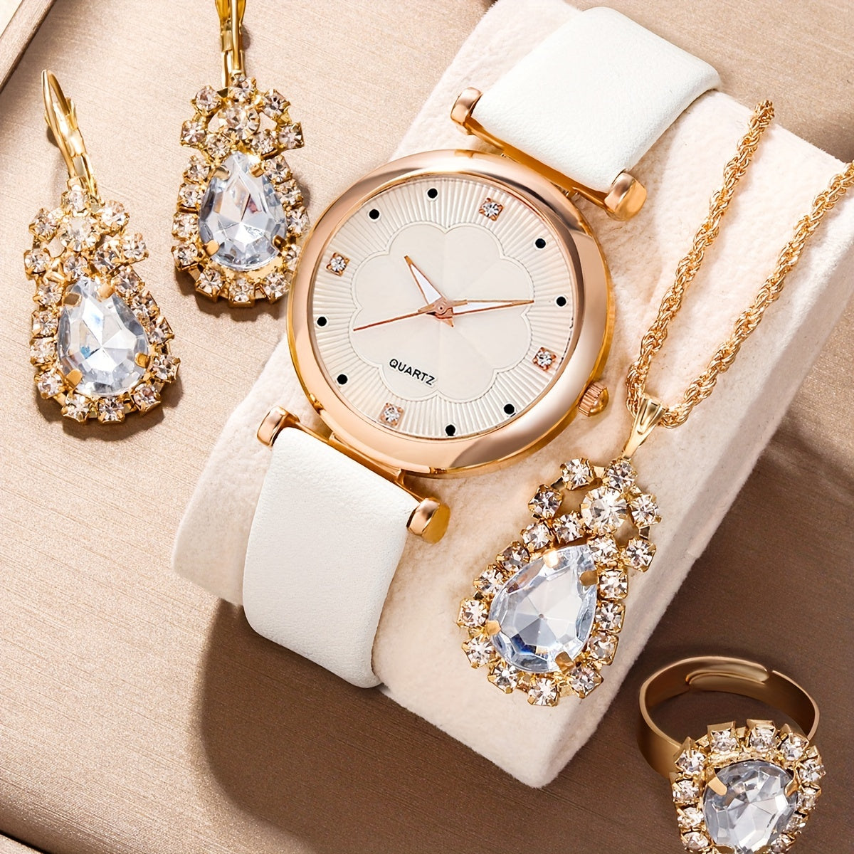 5pcs Junior High School Students Digital Leather Quartz Wrist Watch Set