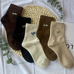 5 Pairs Floral Print Socks - Comfy & Breathable Mid Tube Socks