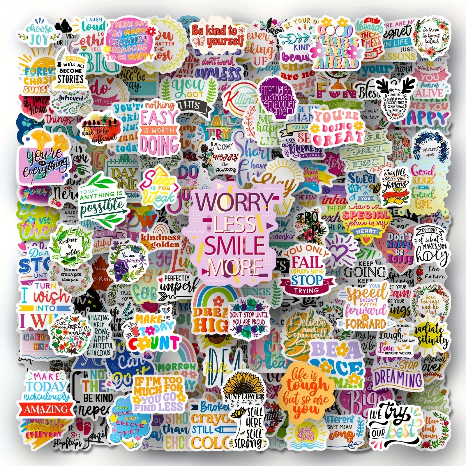 200 Inspirational Stickers Floral Designs Waterproof Positive Messages