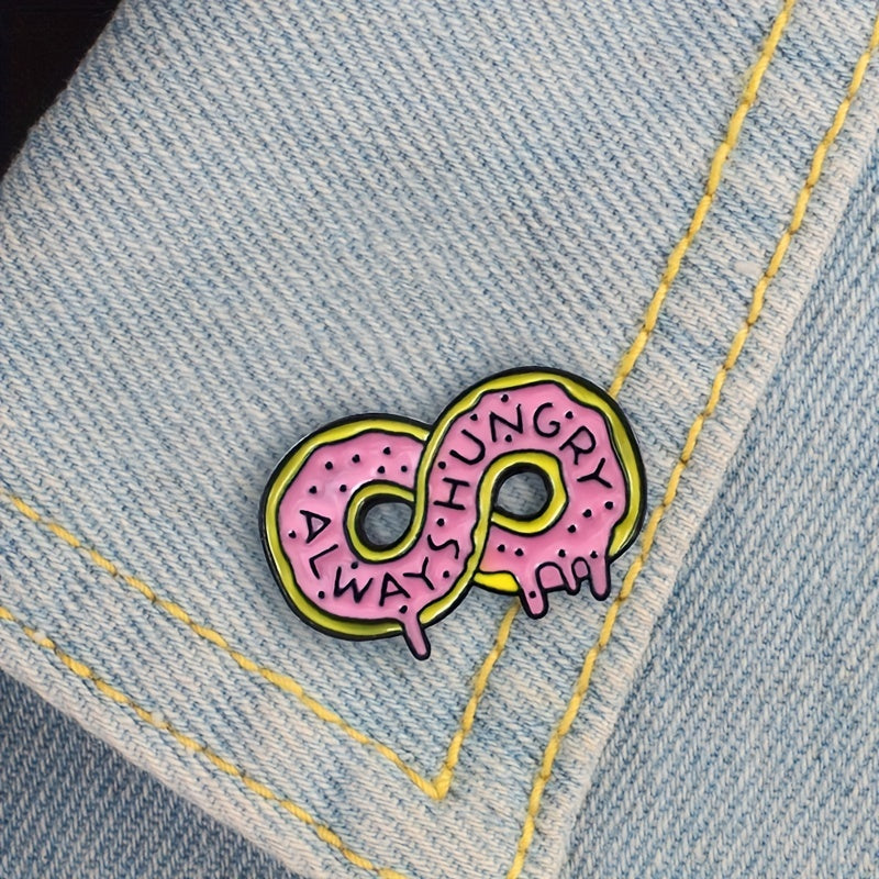 ALWAYS HUNGRY Pink Donut Cartoon Brooch