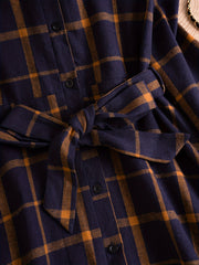  Plaid Print Button Up Long Sleeve Shirt Dress