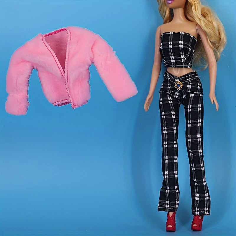 2 Sets Doll Winter Clothes Top Pants Coat Couple Doll Clothes Christmas Gift