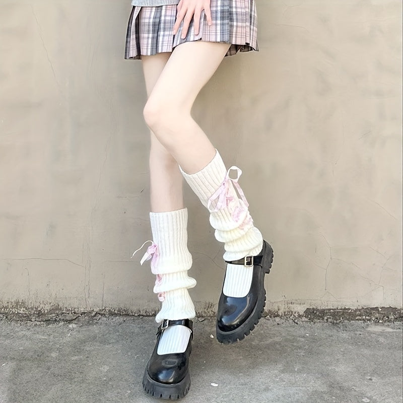 Solid Cross Strap Leg Warmers Knee High Socks Stockings