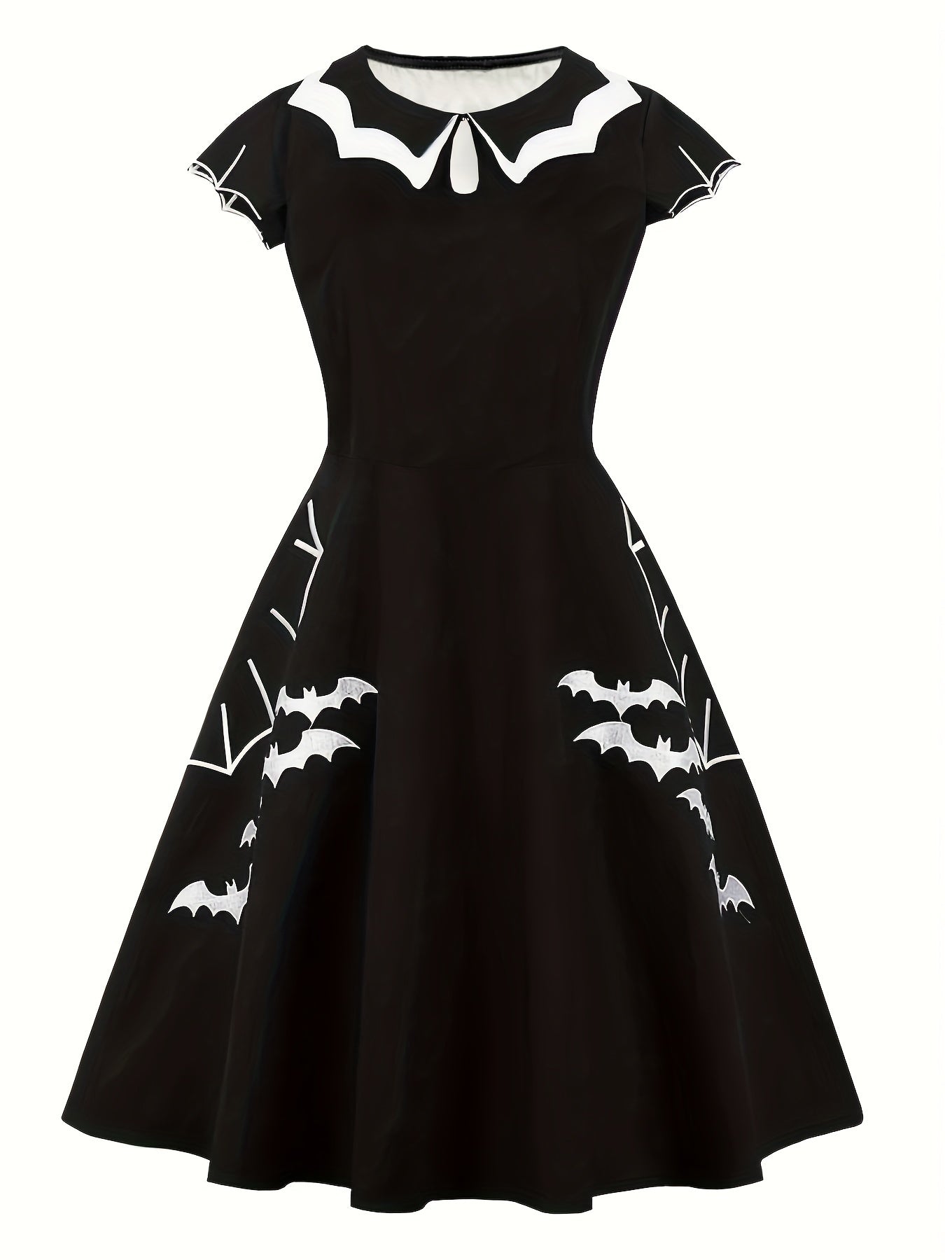  Goth Dress Women's Plus Bat Print Short Sleeve Round Neck Dress