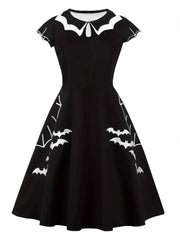  Goth Dress Women's Plus Bat Print Short Sleeve Round Neck Dress