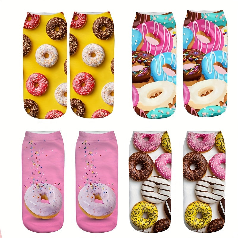 Donut Print Crew Socks Women's Stockings