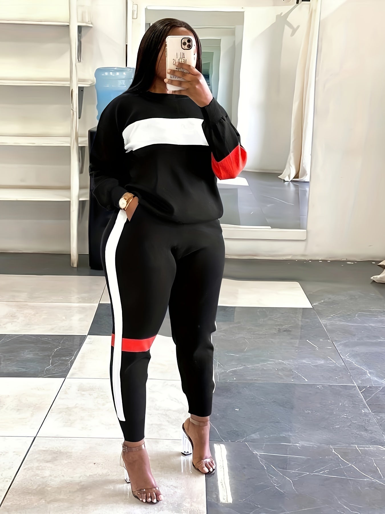  Colorblock Striped Top & Joggers Set