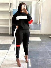  Colorblock Striped Top & Joggers Set