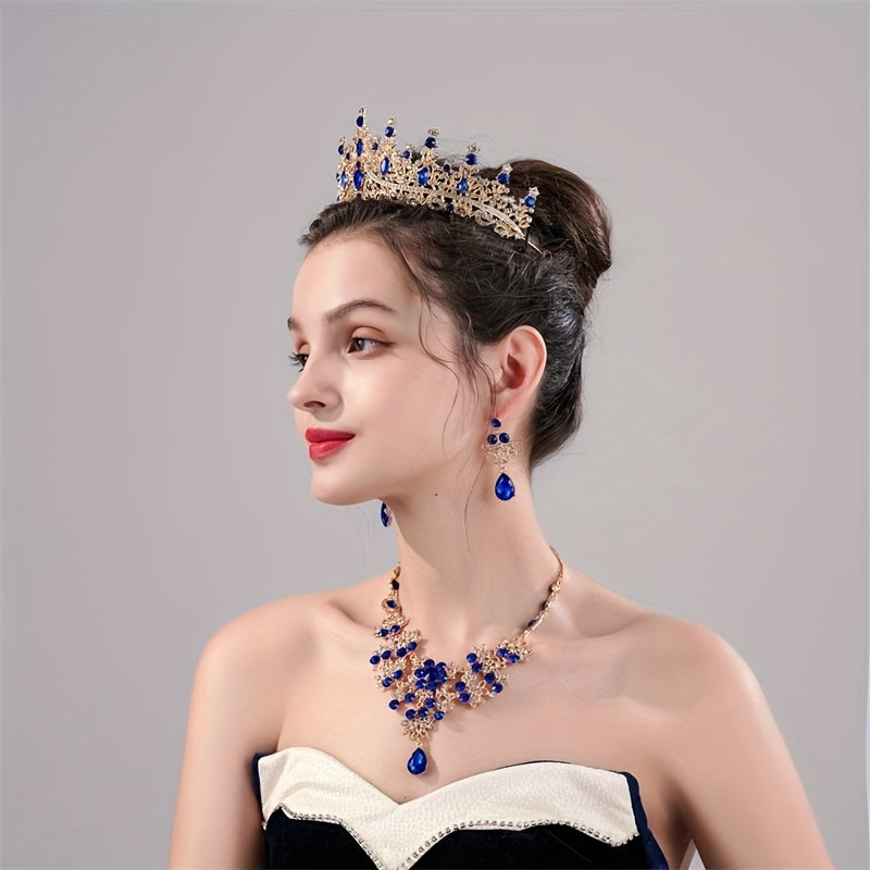 Alloy Crystal Headband Necklace Earrings Set
