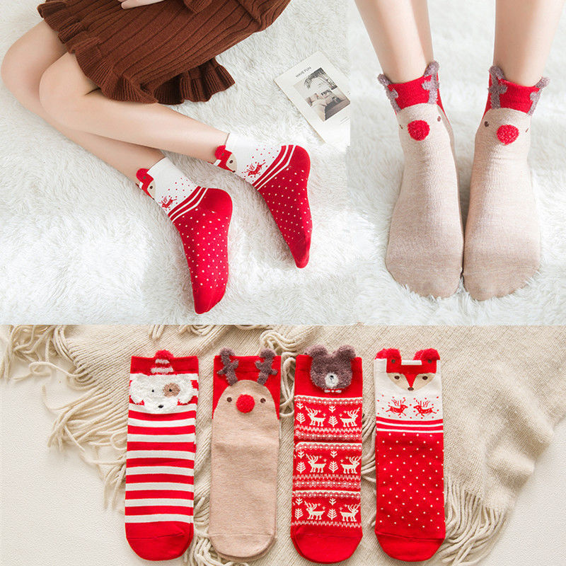 4 Pairs Christmas Print Socks Comfy Mid Tube Stockings Women's Hosiery