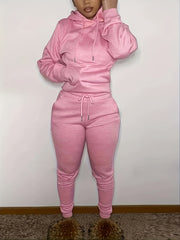  Solid Hoodie Sweatshirt & Drawstring Pants Set