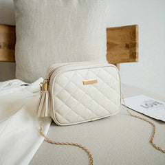 Quilted Chain Crossbody Bag Square Purse Faux Leather Shoulder Bag