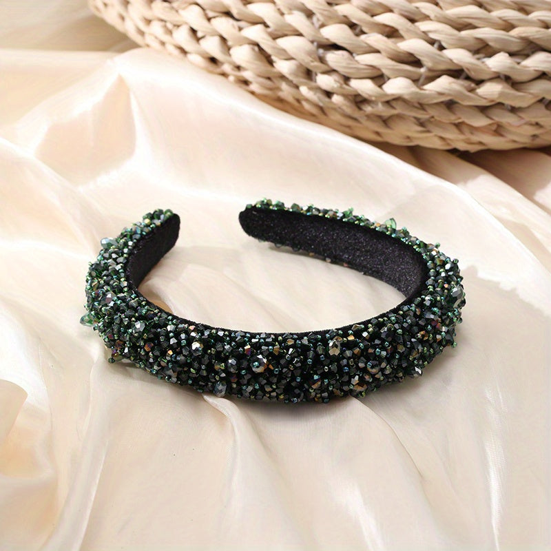 Crystal Beaded Headband Wide Head Hoop Sparkling Headdress Rhinestone Hair Band