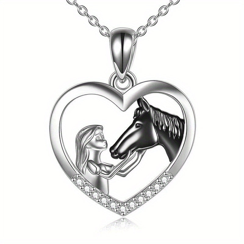 Girl And Horse Rhinestones Pendant Necklace Clavicle Chain