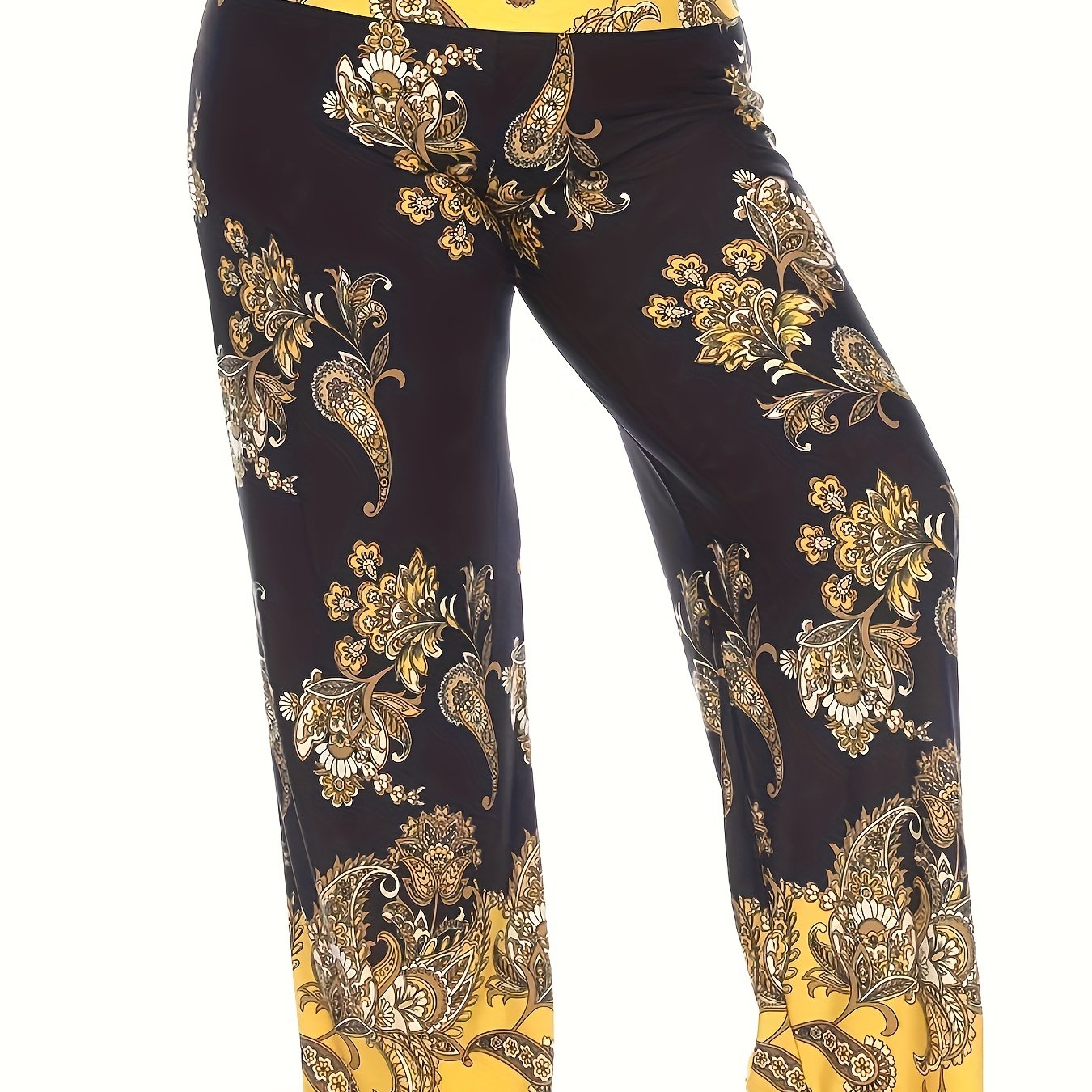  Boho Pants Women's Plus Floral Paisley Wide Leg Pants