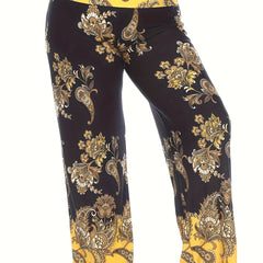  Boho Pants Women's Plus Floral Paisley Wide Leg Pants