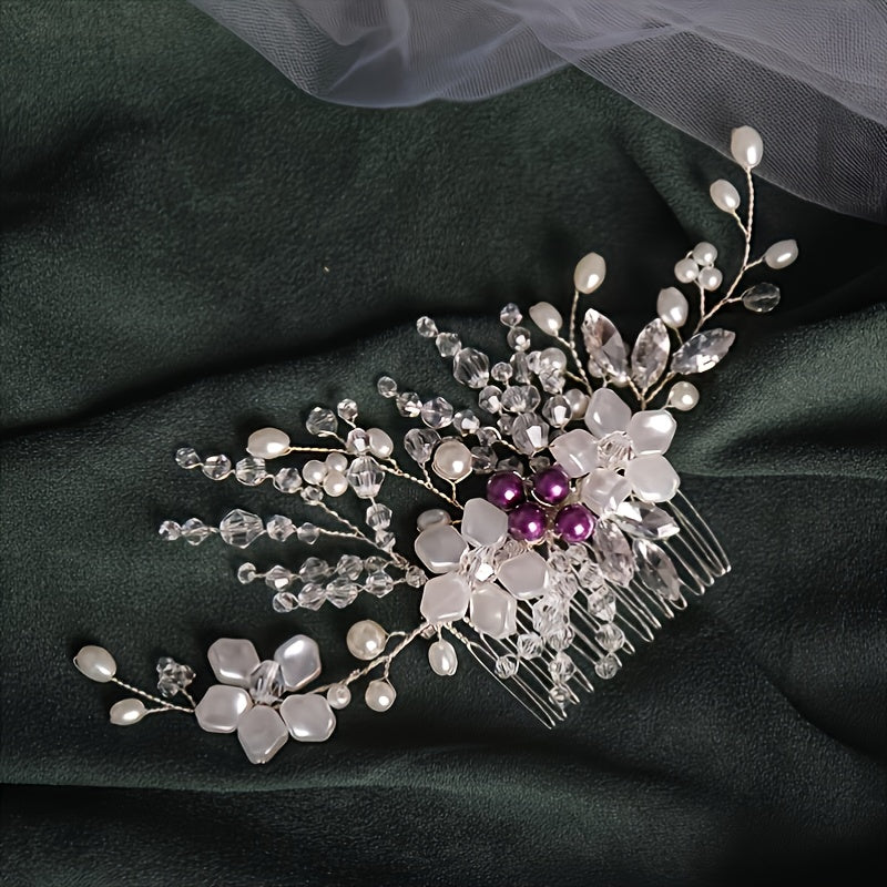 Silver Rhinestone Bridal Hair Comb with Opal Hair Accessories