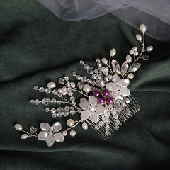 Silver Rhinestone Bridal Hair Comb with Opal Hair Accessories