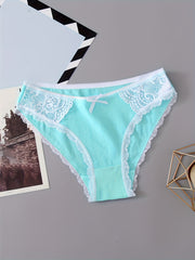 6pcs Bow Lace Bikini Panties Colorblock Intimates Lingerie Underwear