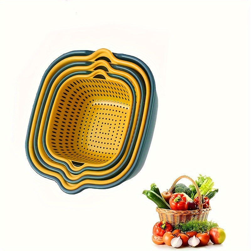 2-in-1 Vegetable Washing Basket Set - Drain Basin & Strainer for Food Cleaning