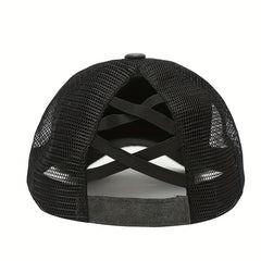 Distressed Ponytail Trucker Hat Baseball Cap