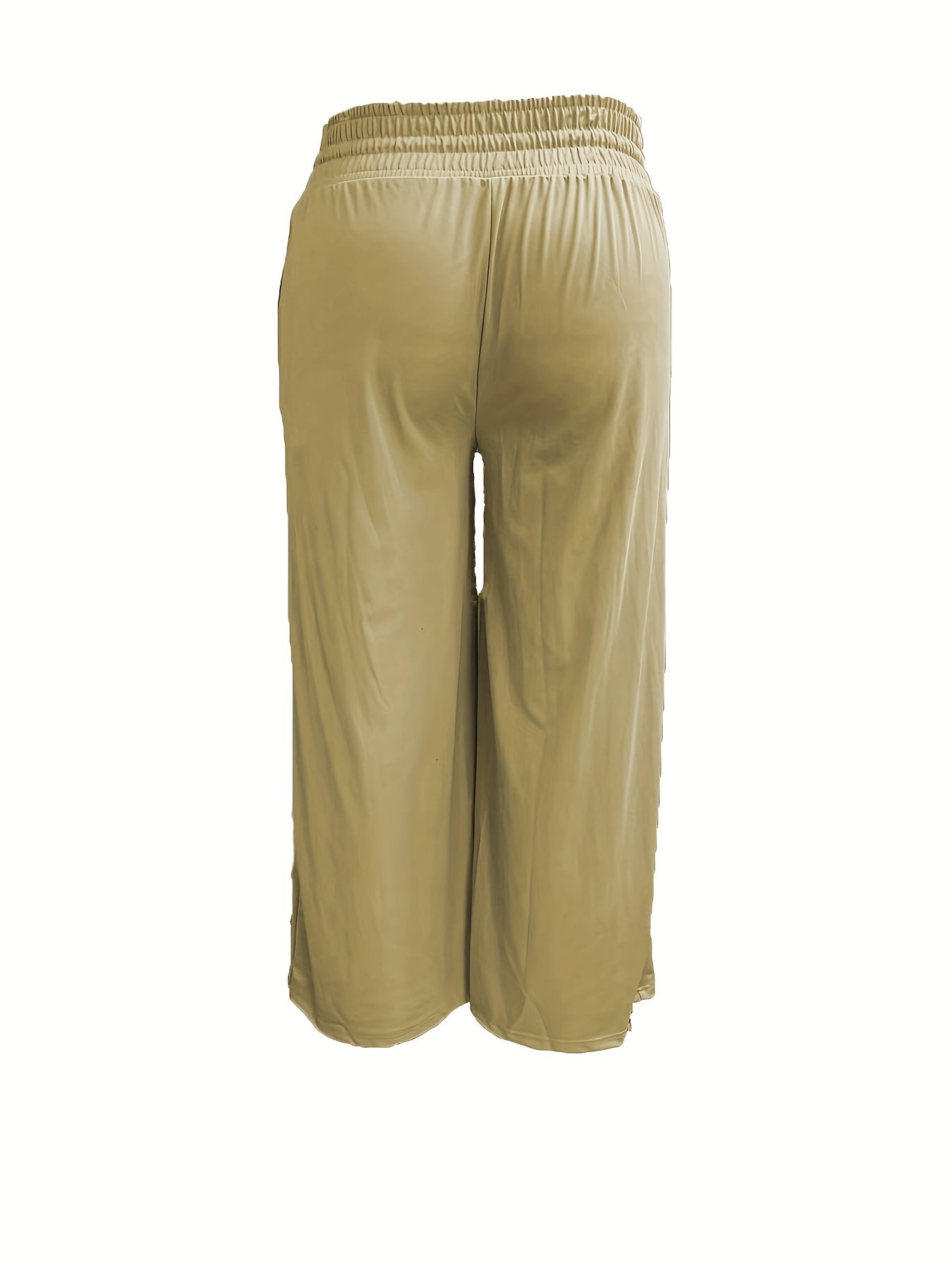  Solid Elastic Drawstring High Rise Wide Leg Trousers