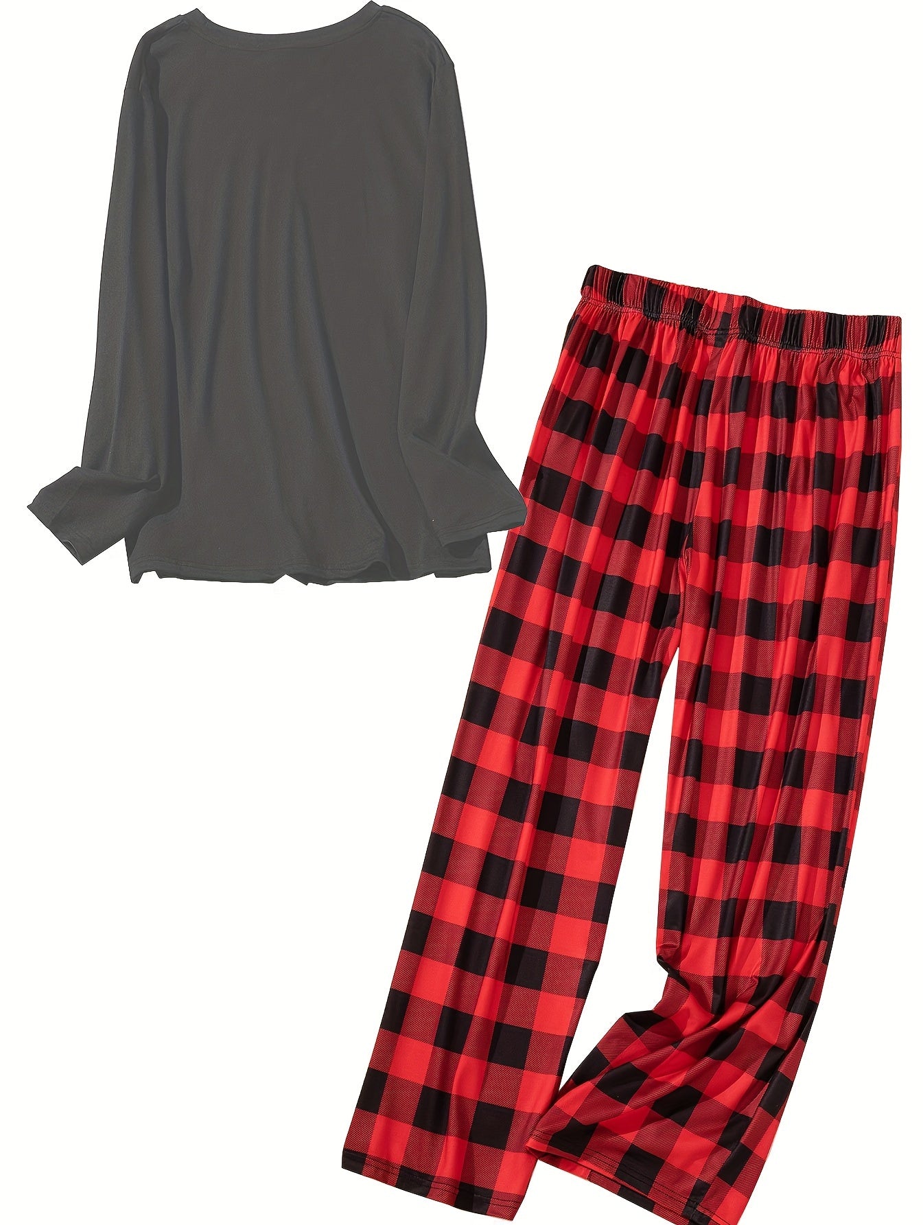 Women's Plus Christmas Cow & Letter Print Tee & Plaid Pants Pajamas Set