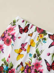 Kid Girl Butterfly Print Silk Leggings for Summer