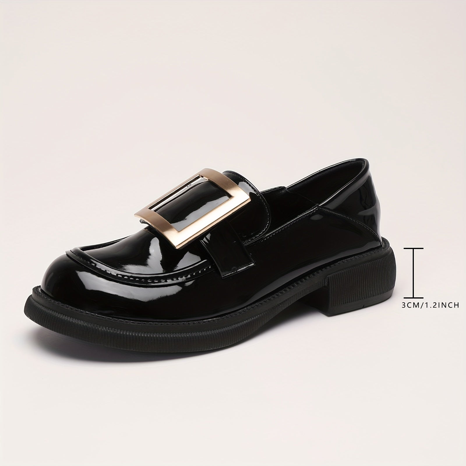Metallic Buckle Chunky Heel Loafers Faux Leather Comfortable Walking Shoes