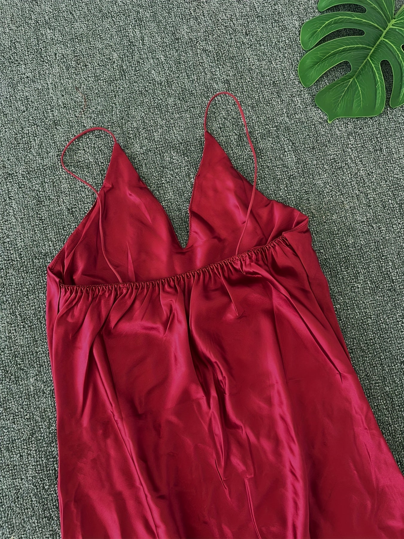 Satin Slip Nightdress V Neck Spaghetti Strap Sleep Dress Women's Sleepwear