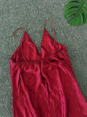 Satin Slip Nightdress V Neck Spaghetti Strap Sleep Dress Women's Sleepwear