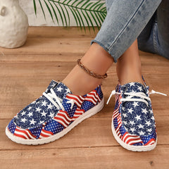 Women's Flag Print Canvas Shoes Lace Up Outdoor Sneakers Lightweight