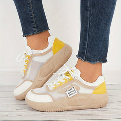 Women Colorblock Mesh Chunky Sneakers Thick Sole Lace Up Sport Shoes