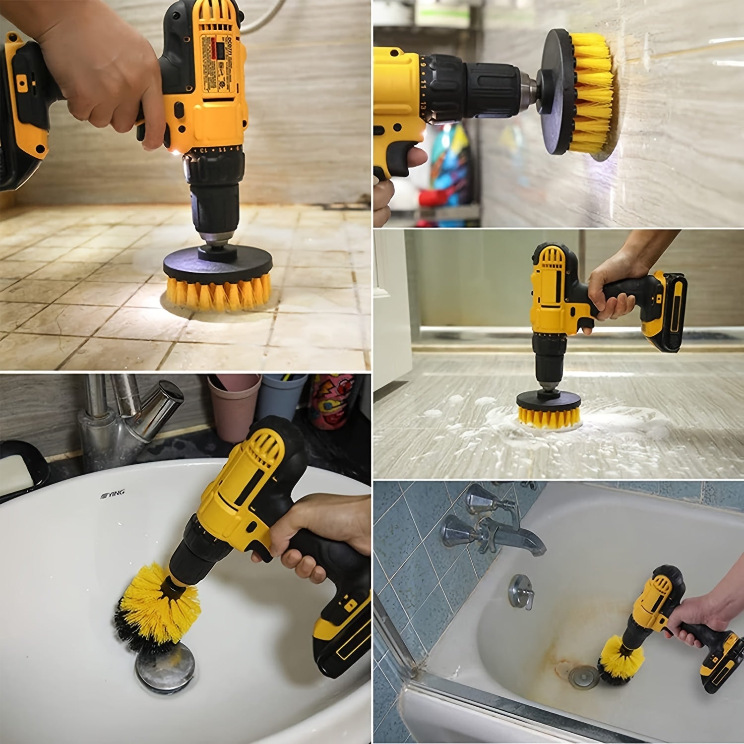 3pcs Power Scrubber Brush Set for Showers Tubs Bathroom Tile Grout