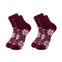 2 Pairs Floral Print Socks Comfy & Warm Mid Tube Women's Stockings